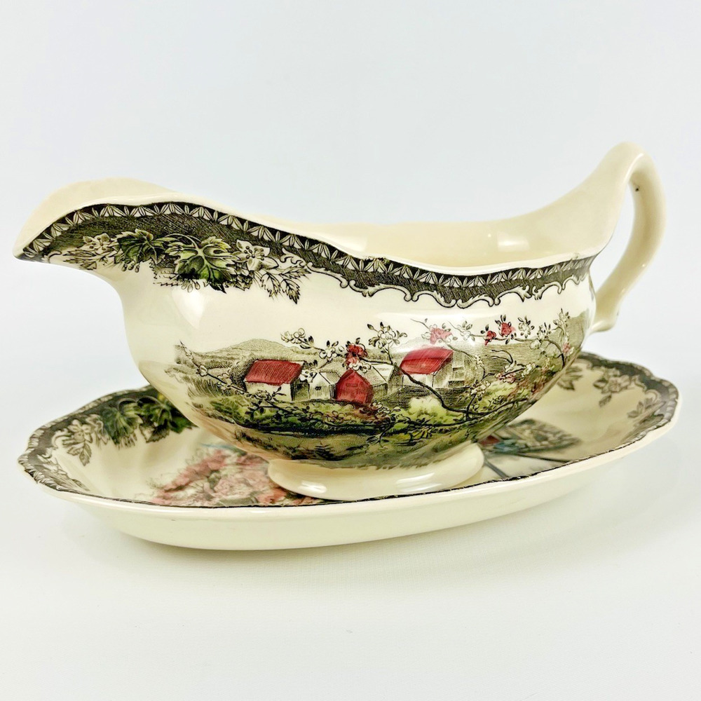 Johnson Brothers Friendly Village Ironstone Gravy Boat & Underplate Relish Set
